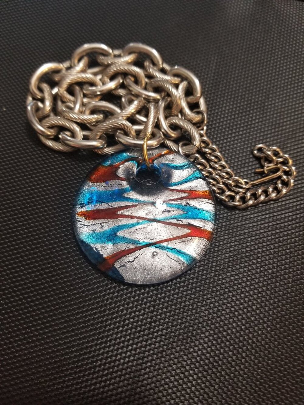 Vintage Red & Blue Murano Glass-Pendant Thick-Chain Chocker-Necklace